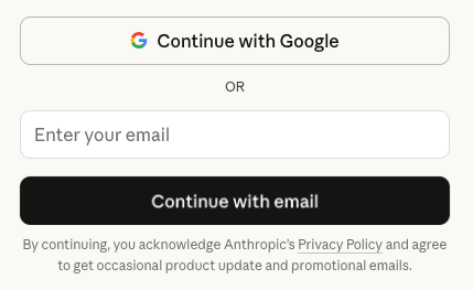 Écran de connexion : continuer avec Google ou saisir son adresse e-mail.